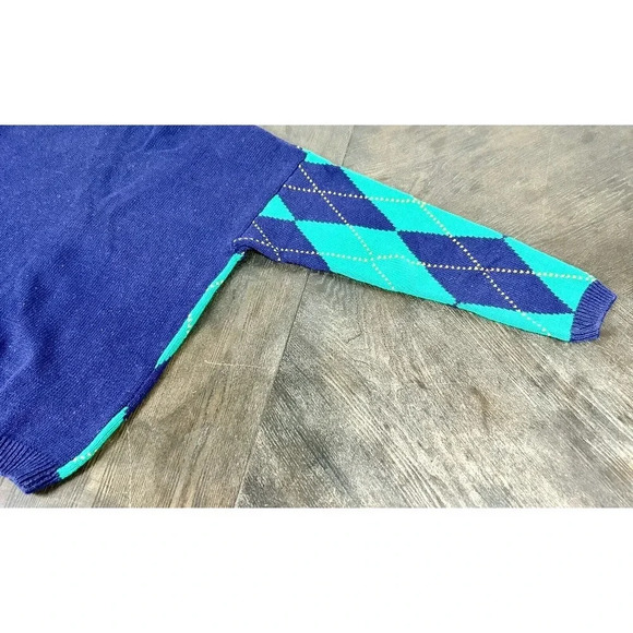 Vtg Izod Argyle Cardigan Sweater Green And Blue Size Medium M Secretary Unisex - Picture 11 of 11